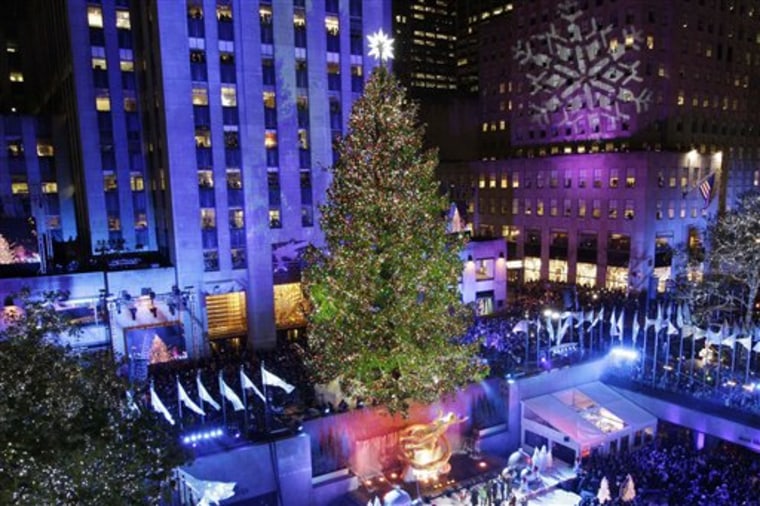 The Rockefeller Center Christmas tree is lit during the 80th annual tree lighting ceremony at Rockefeller Center in New York on Nov. 28. Scientists are working to decipher the DNA code of conifers, like this Norway spruce.